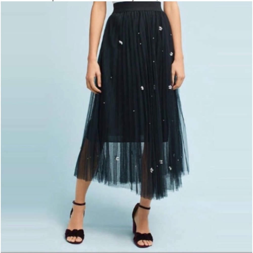 Sadie & Love Tulle Pleated Sheer Pearl Black Skirt